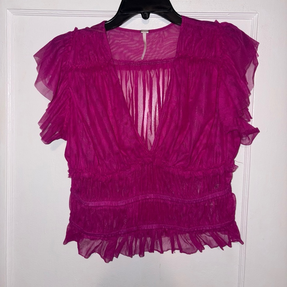 Free People Fuchsia Ruffle Top